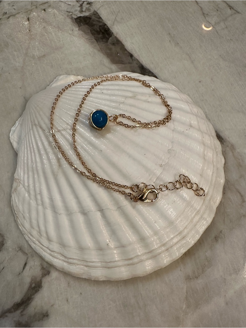 Gold Chain Necklace with Blue Stone Pendant